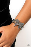 First Wings First - White Rhinestones Silver Oversized Butterfly Stretchy Bracelet