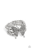 First Wings First - White Rhinestones Silver Oversized Butterfly Stretchy Bracelet