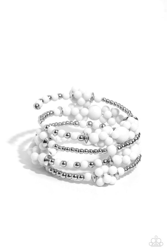 Compelling Clouds - White Acrylic Beads Coil Bracelet