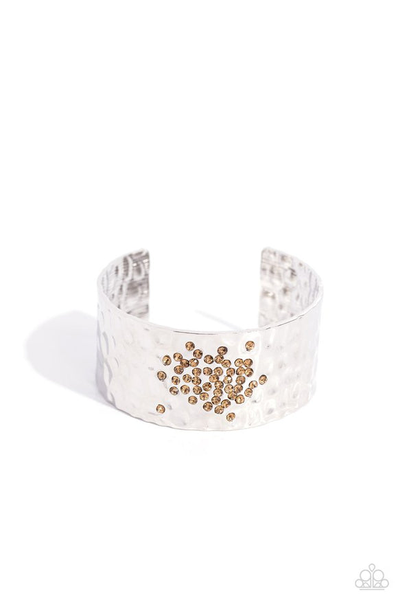 Speckled Sparkle - Brown Rhinestones on Top of Silver Cuff Bracelet