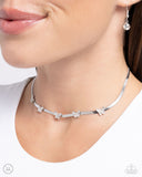 Fluttering Fame - White Rhinestones Silver Butterflies Choker Necklace