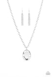 Light As HEIR - Silver - White Oversized Oval Gem Short Necklace