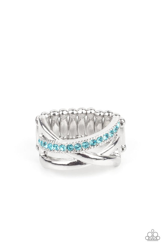 Forever Flawless - Blue Crisscrossing Rhinestones Wide Band Ring