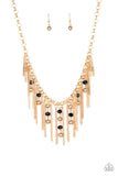 Ever Rebellious - Silver - Blue - Gold Metallic Crystal-Like Beads Fringe Short Necklace