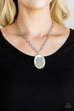 Light As HEIR - Silver - White Oversized Oval Gem Short Necklace