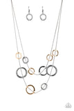 Ageless Aesthetics - Multi - Black - Silver Asymmetrical Rings Wire-Like Chain Short Necklace