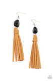 All-Natural Allure - White - Black Bead Brown Suede Fishhook Earrings. Fashion Fix Exclusive