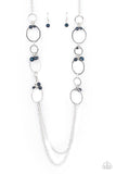 Ante Upscale - Blue Pearl Charms Silver Oversized Hoops Long Necklace