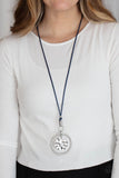 Cord-inated Effort - Blue Cording Oversized Silver Disc Long Necklace