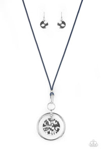 Cord-inated Effort - Blue Cording Oversized Silver Disc Long Necklace