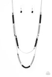 Caviar Chic - Black Studded Beads Silver Snake Chain Long Necklace