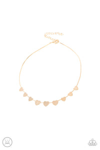 Dainty Desire - Gold Flat Scratched Dainty Hearts Choker Necklace