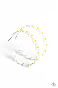 Daisy Disposition - White Dainty Daisies Blooms around Hoop Earrings