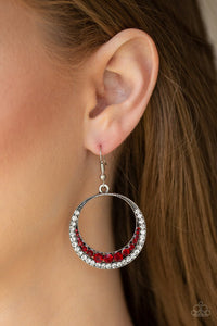 Demanding Dazzle - Red and White Rhinestones Fishhook Earrings