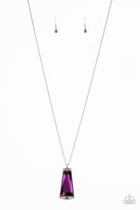 Empire State Elegance - Purple Gem Hematite Rhinestones Long Necklace