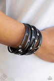 Fearlessly Layered - Black Leather Cording Hematite Rhinestones Magnetic Bracelet - Fashion Fix Bracelet Dec. 2020