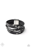 Fearlessly Layered - Black Leather Cording Hematite Rhinestones Magnetic Bracelet - Fashion Fix Bracelet Dec. 2020