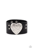 Flauntable Flirt - Silver - Black Heart, Leather Urban Snap Bracelet