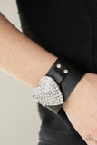 Flauntable Flirt - Silver - Black Heart, Leather Urban Snap Bracelet