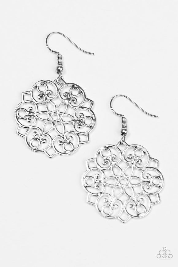 Garden Glam - Silver Filigree Floral Pattern fishhook Earrings