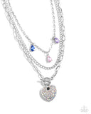 Heart History - Multi Teardrop Gems Iridescent Heart Short Necklace