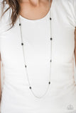 In Season - Red - Black Beads Trickle Down Silver Chain Long Necklace