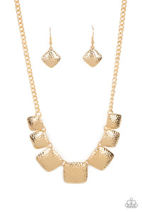 Keeping it Relic - Brass - Gold Hammered Squares Short Necklace