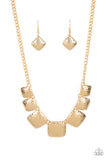 Keeping it Relic - Brass - Gold Hammered Squares Short Necklace