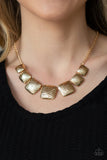 Keeping it Relic - Brass - Gold Hammered Squares Short Necklace