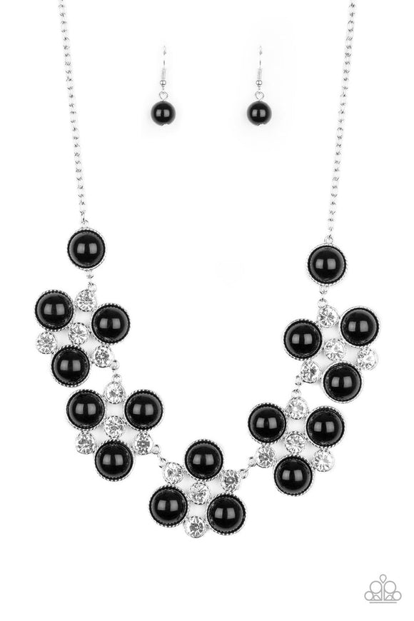 Night at the Symphony - Black Beads White Rhinestones Short Necklace