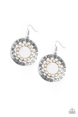 Organically Omega - White Stones Silver Hoop in Tribal Patterns