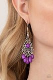 Fruity Tropics - Pink - Purple Teardrop Beads Silver Frame Fishhook Earrings