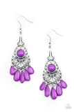 Fruity Tropics - Pink - Purple Teardrop Beads Silver Frame Fishhook Earrings