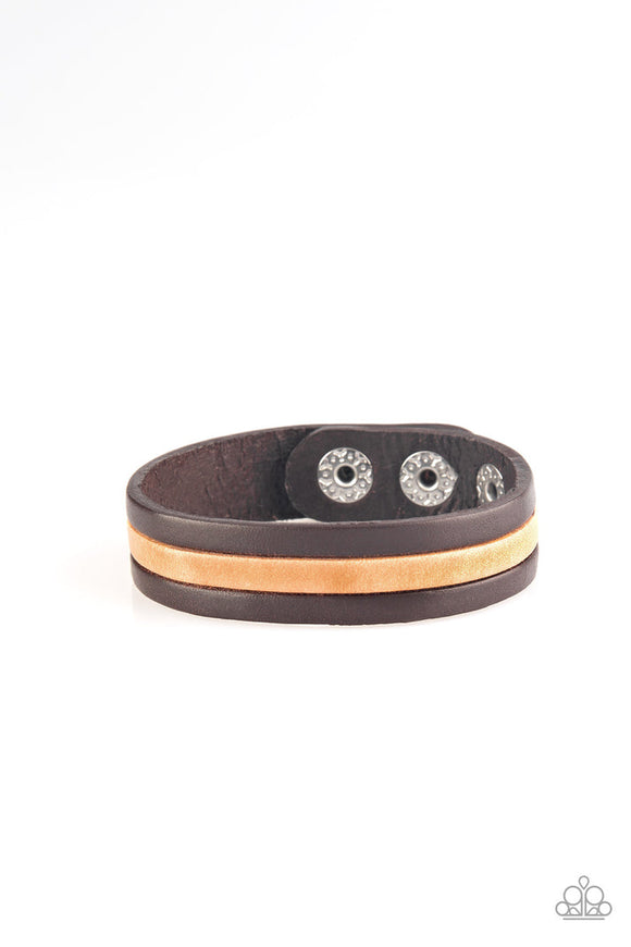 Plain View - Brown Leather Strands Urban Snap Wrap Bracelet