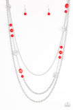 Pretty Pop-tastic! - Black - Red - White Beads Airy Silver Discs Long Necklace