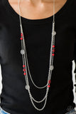 Pretty Pop-tastic! - Black - Red - White Beads Airy Silver Discs Long Necklace