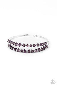 Prismatic Posh - Purple Crystal-Like Beads Cuff Bracelet