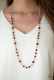 Pristine Prestige - Silver - Brown Pearly Beads Long Necklace