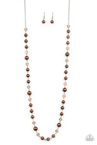 Pristine Prestige - Silver - Brown Pearly Beads Long Necklace