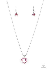 Smitten with Style - Pink Heart-Shaped Rhinestone Short Necklace