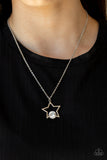 Starry Fireworks - Black/Gunmetal - White Star with Oversized White Gem Patriotic Short Necklace