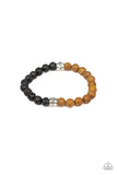 Tuned In - Silver - Brown Stone Beads Lava Rock Stretchy Bracelet