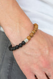 Tuned In - Silver - Brown Stone Beads Lava Rock Stretchy Bracelet