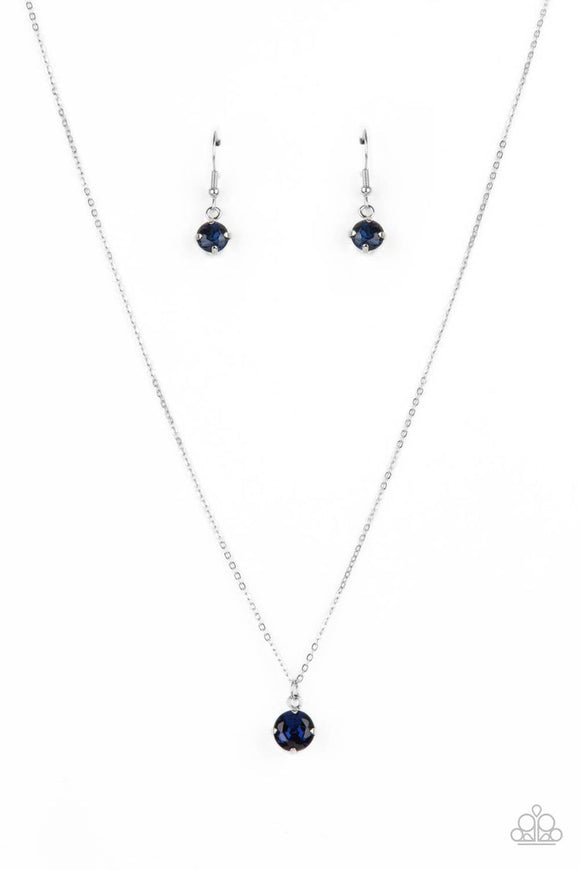 Undeniably Demure - Blue Glittery Rhinestone Short Necklace