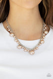 Uptown Pearls - Brown - Orange Oversized Pearls Leafy Silver Fittings Short Necklace