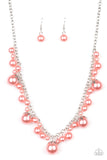 Uptown Pearls - Brown - Orange Oversized Pearls Leafy Silver Fittings Short Necklace