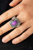 Vivaciously Vibrant - Purple Bead Metallic Ropelike Fitting Wide Band Ring