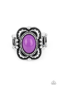 Vivaciously Vibrant - Purple Bead Metallic Ropelike Fitting Wide Band Ring