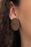 Woodwork It - Brown Oversized Wooden Disc Clip-On Earrings