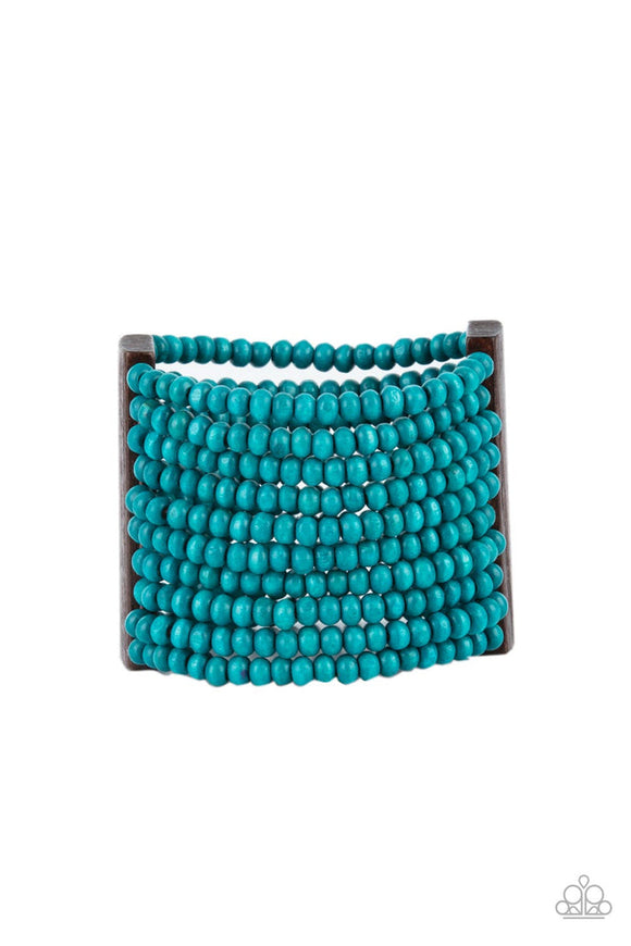 Waikiki Wonderland - Blue Wooden Beads Stretchy Bracelet